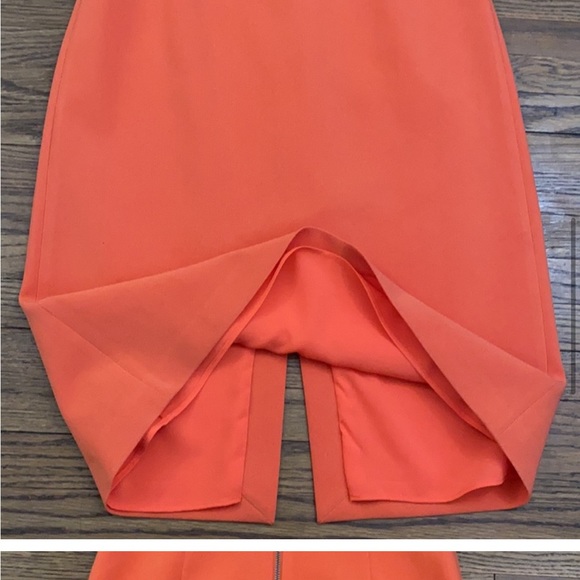 Alice + Olivia Cap Sleeve Sheath Lined Cocktail Dress Kick Pleat Fitted Orange 2 - Picture 5 of 6